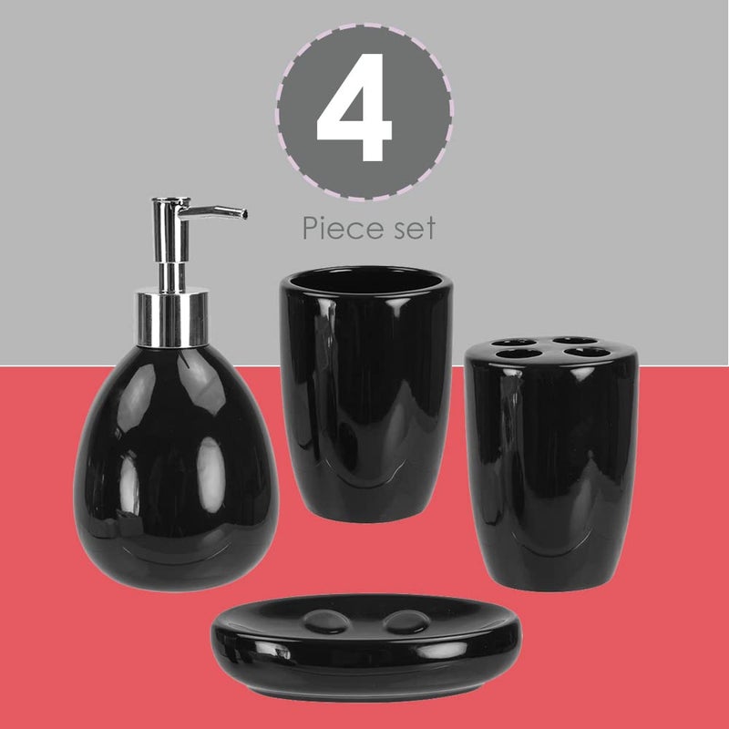 Home Basics 4-Piece Ceramic Bathroom Set (Black), By Home Basics | Contemporary Design Bathroom Accessory Sets | Accessories For Bathroom | Includes Soap Dish, Tumbler, Toothbrush Holder, and Lotion Dispenser - Image 3